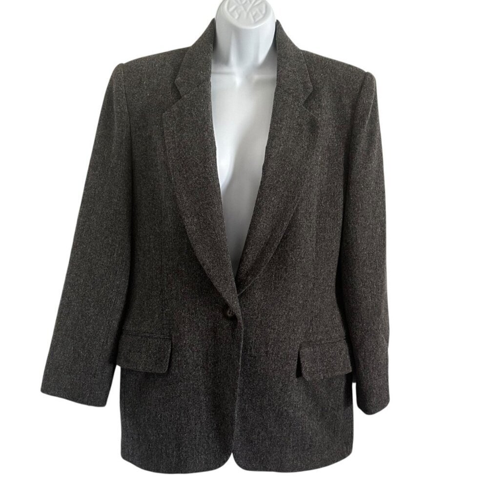 Worthington blazer women's size 8 grey gray wool linned pockets